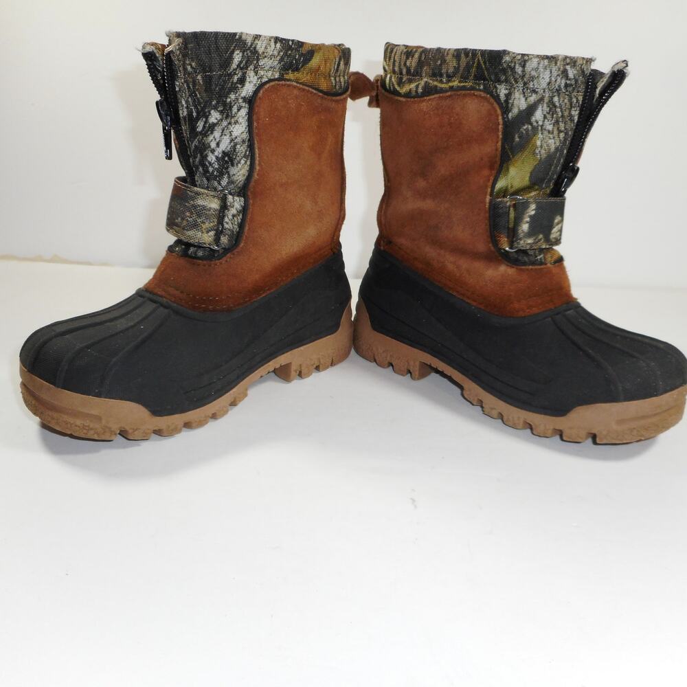 Ozark Trail Winter Boots ZipUp PullOn Camo/Leather Upper Youth Boys ~Size 10